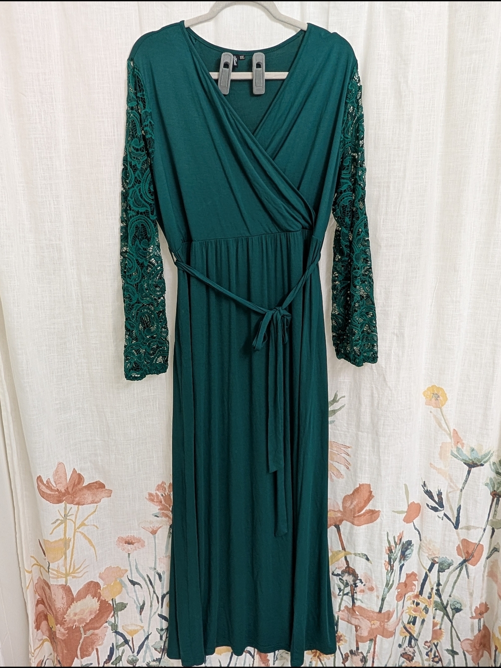 Emerald Green Lace Sleeve Maternity Maxi Dress Size XXL